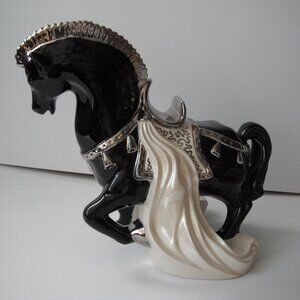 Vtg Large Porcelain Ceramic Clydesdale Horse Figurine Statue Black White Silver